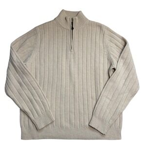 Brooks Brothers Mens Quarter Zip Sweater Scottish Lambswool Tan Size M EUC